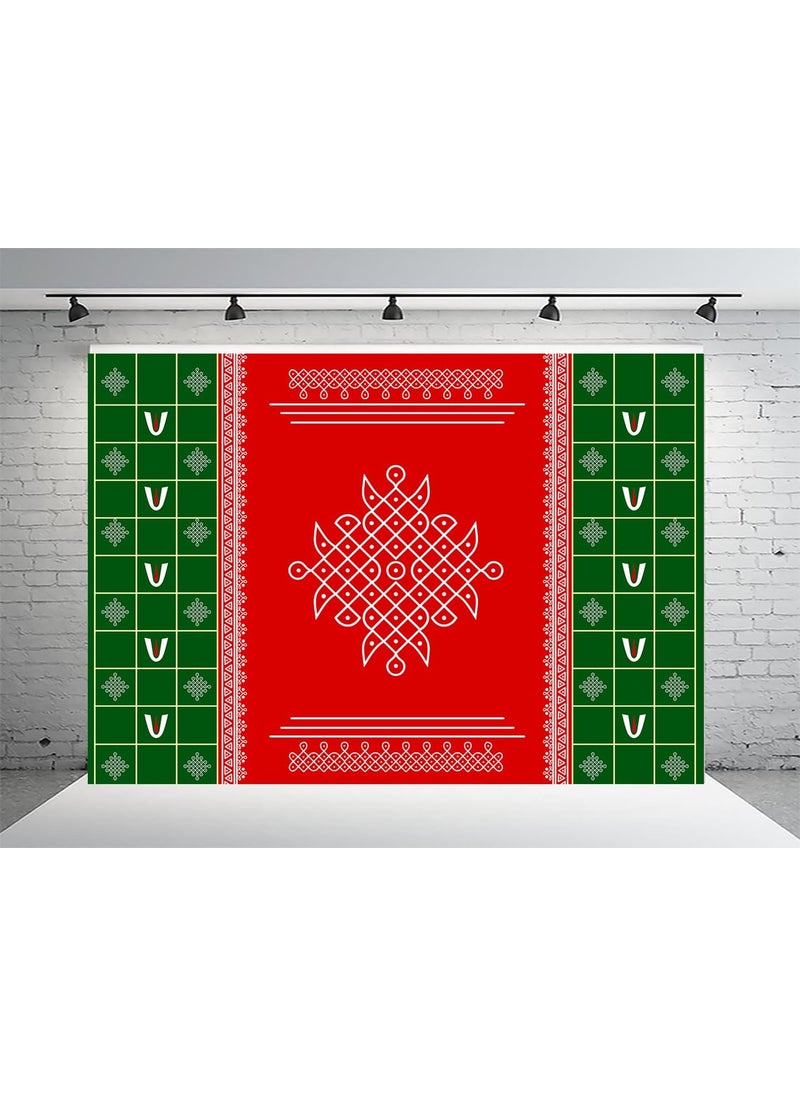 Dhara Creation Red Kolam Tilak 5FT7FT Backdrop Cloth for Pooja Decoration WeddingSatyanarayan Pooja Traditional Background Curtain Cloth for Festival Washable Fabric