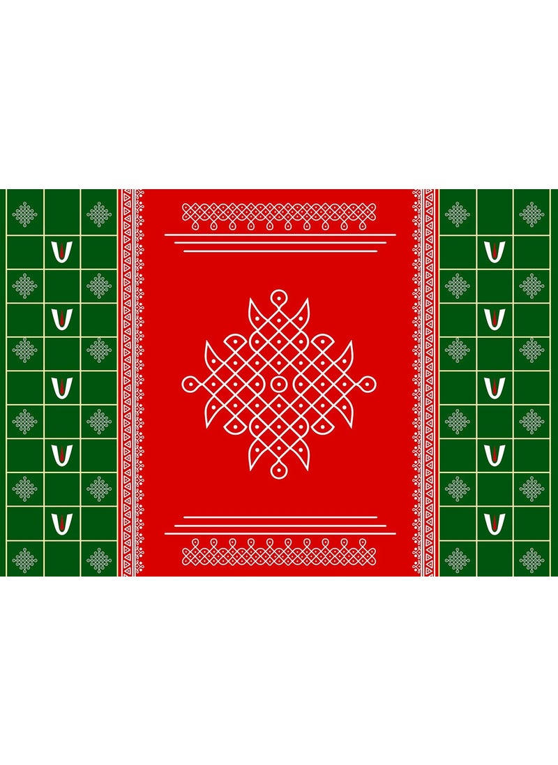 Dhara Creation Red Kolam Tilak 5FT7FT Backdrop Cloth for Pooja Decoration WeddingSatyanarayan Pooja Traditional Background Curtain Cloth for Festival Washable Fabric