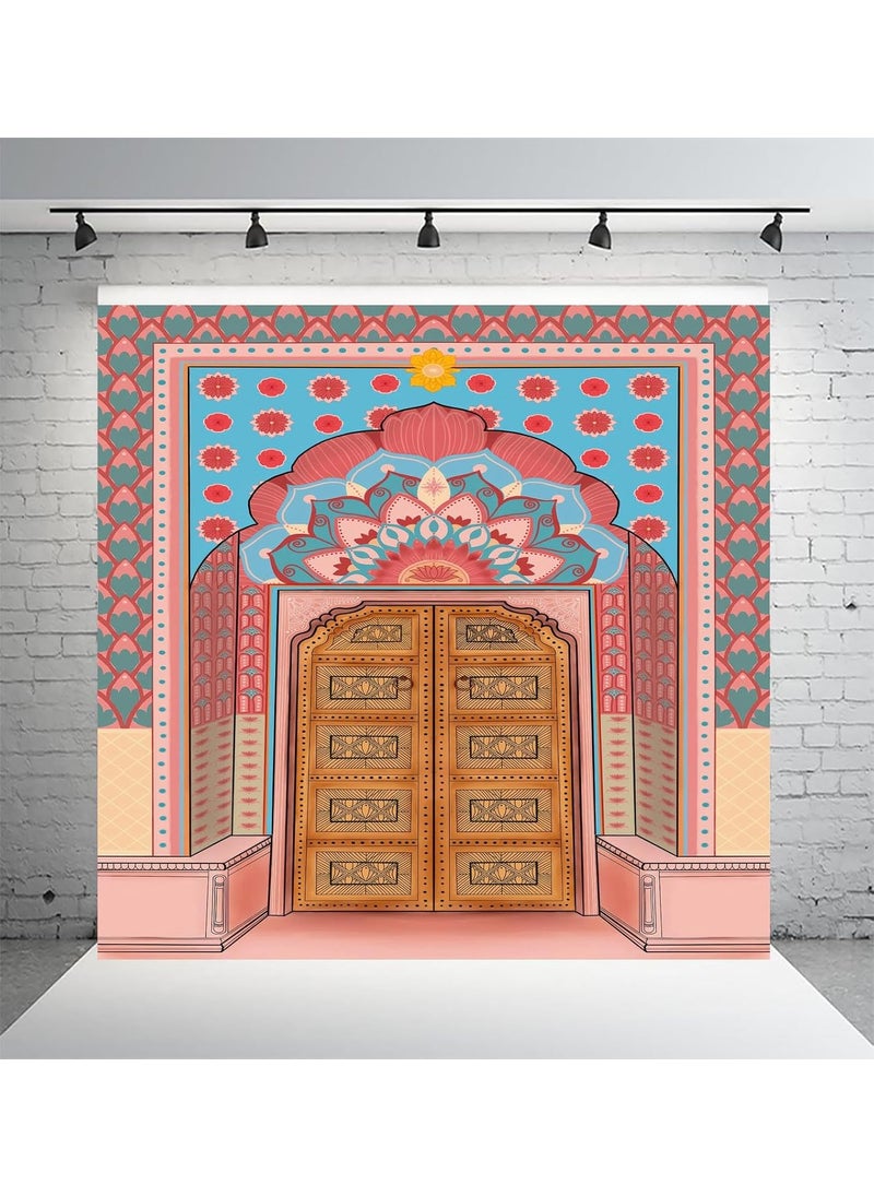 Dhara Creation Palace Gate 8ft 8ft Backdrop Curtain Cloth Pooja Decoration for Festivals and Celebrations Washable Fabric