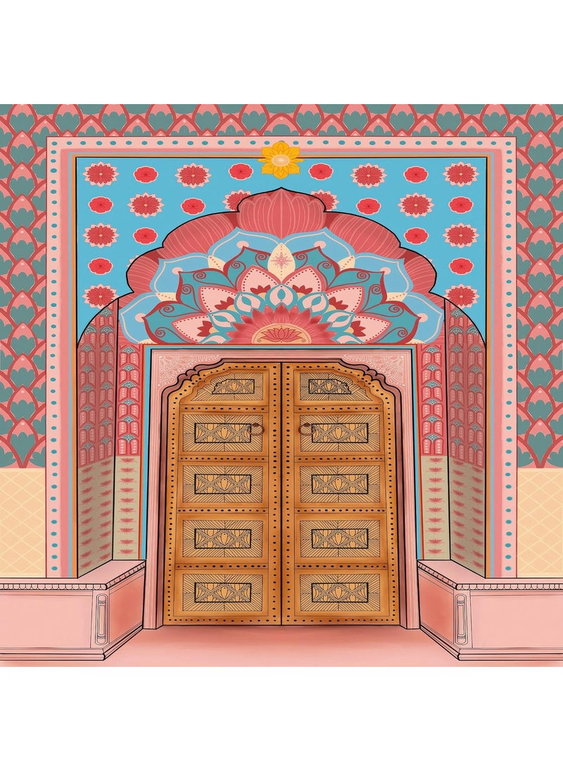 Dhara Creation Palace Gate 8ft 8ft Backdrop Curtain Cloth Pooja Decoration for Festivals and Celebrations Washable Fabric