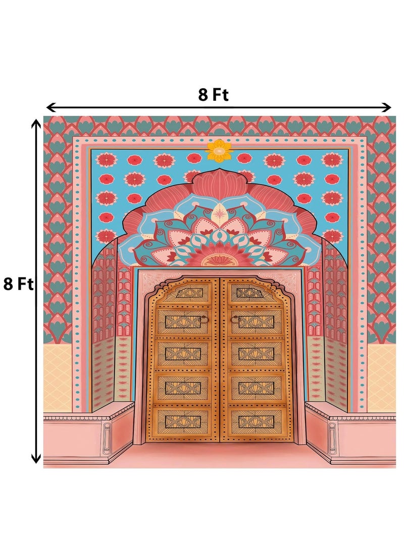 Dhara Creation Palace Gate 8ft 8ft Backdrop Curtain Cloth Pooja Decoration for Festivals and Celebrations Washable Fabric