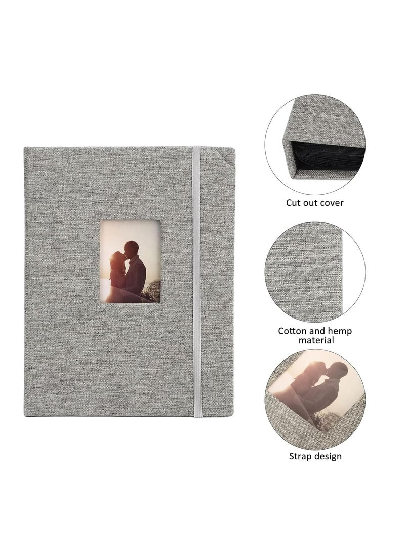 ZIKKON Mini Photo Album 208 Vertical Photos Natural Linen Cover Front Window Photo Album 2x3 Compatible with Fujifilm Instax Mini Film 7s 8 9 11 Polaroid 300 HP Sprocket Kpop PhotocardsGray