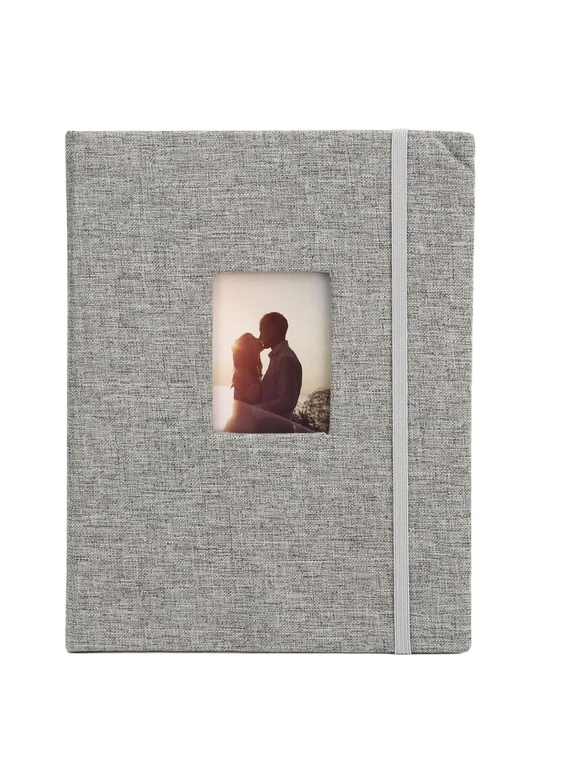 ZIKKON Mini Photo Album 208 Vertical Photos Natural Linen Cover Front Window Photo Album 2x3 Compatible with Fujifilm Instax Mini Film 7s 8 9 11 Polaroid 300 HP Sprocket Kpop PhotocardsGray