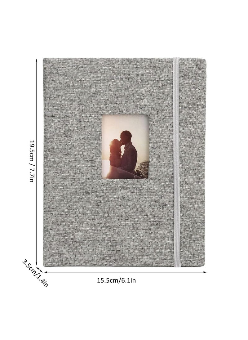 ZIKKON Mini Photo Album 208 Vertical Photos Natural Linen Cover Front Window Photo Album 2x3 Compatible with Fujifilm Instax Mini Film 7s 8 9 11 Polaroid 300 HP Sprocket Kpop PhotocardsGray