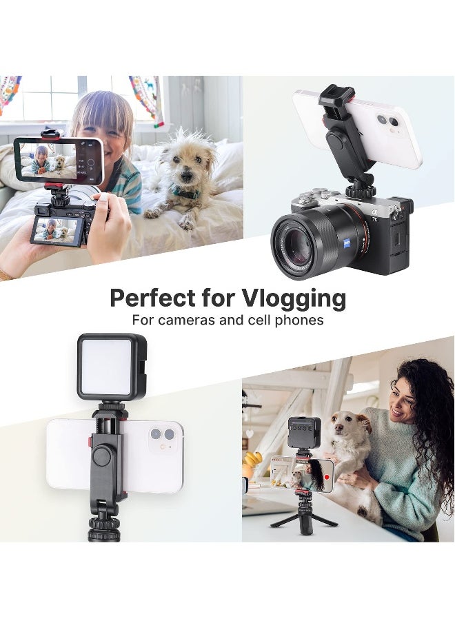 Phone Tripod Mount, Adjustable Clamp with 2 Cold Shoe Mounts, 360° Rotation, Compatible with Samsung Galaxy, iPhone, Sony, Canon, and Gimbals