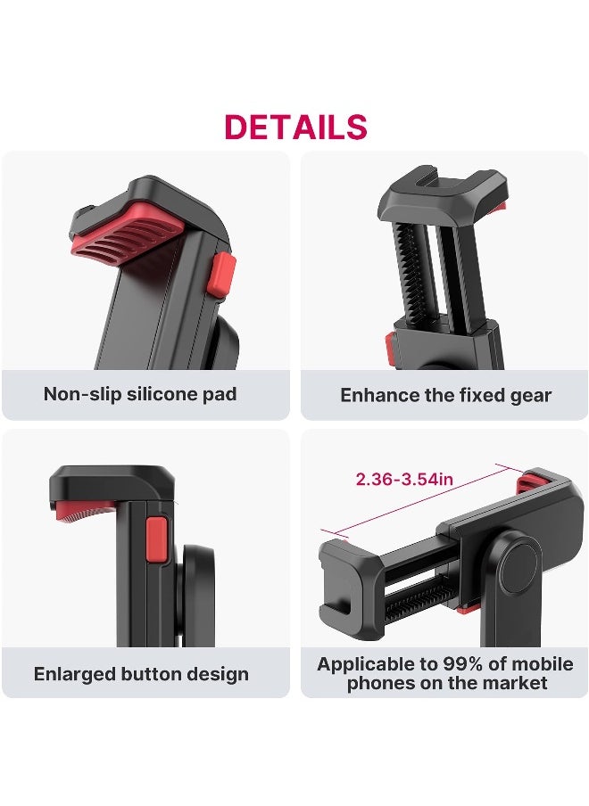 Phone Tripod Mount, Adjustable Clamp with 2 Cold Shoe Mounts, 360° Rotation, Compatible with Samsung Galaxy, iPhone, Sony, Canon, and Gimbals