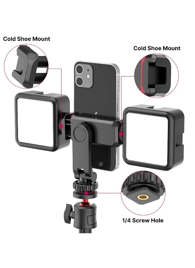 Phone Tripod Mount, Adjustable Clamp with 2 Cold Shoe Mounts, 360° Rotation, Compatible with Samsung Galaxy, iPhone, Sony, Canon, and Gimbals