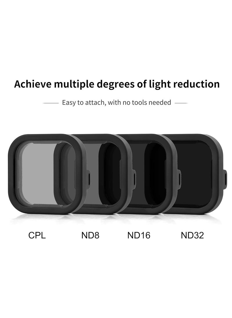 TELESIN 4PCS Camera Lens Filters Protector kit for GoPro Hero 12 11 10 9,1PC Circular Polarizing Filters with 3PCS Neutral Density for GoPro Hero Action camera 12/11/10/9 Black Accessories (CPL ND8 ND16 ND32)