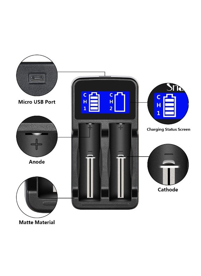 LCD Universal USB Dual Battery Charger, 2 Slots Intelligent Battery Charger for Rechargeable Li-ion Batteries 18650 18490 18350 17670 17500 16340 14500, Ni-MH/Ni-Cd A AA AAA Batteries