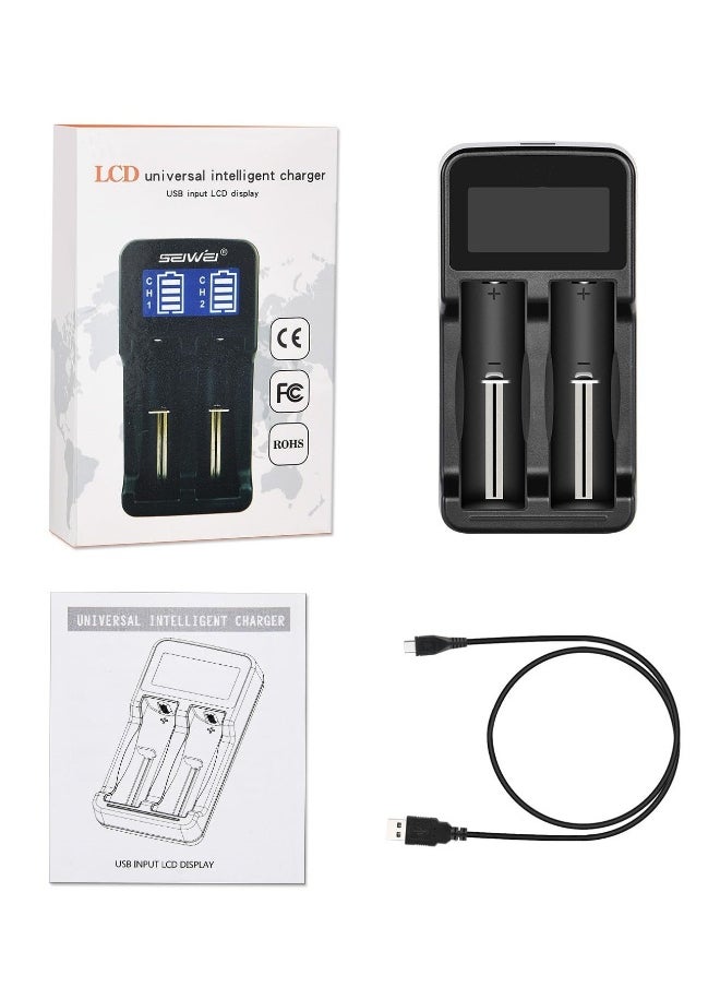 LCD Universal USB Dual Battery Charger, 2 Slots Intelligent Battery Charger for Rechargeable Li-ion Batteries 18650 18490 18350 17670 17500 16340 14500, Ni-MH/Ni-Cd A AA AAA Batteries