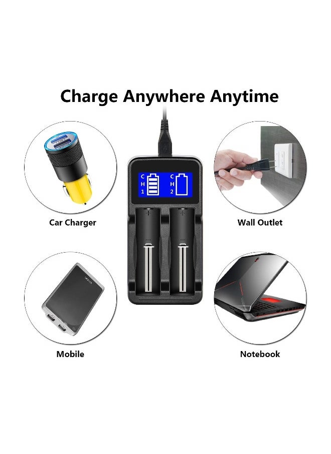 LCD Universal USB Dual Battery Charger, 2 Slots Intelligent Battery Charger for Rechargeable Li-ion Batteries 18650 18490 18350 17670 17500 16340 14500, Ni-MH/Ni-Cd A AA AAA Batteries