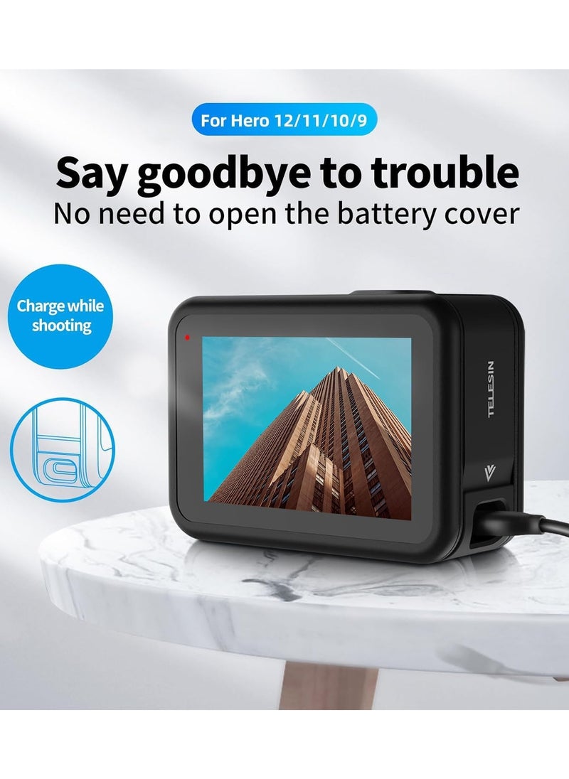 TELESIN Battery Cover for GoPro HERO13 HERO12 HERO11 HERO10 HERO9 Black, Removable Battery Door Replacement with Type-C Charging Port Replaceable battery cap lock for Go Pro Hero 13/12/11/10/9