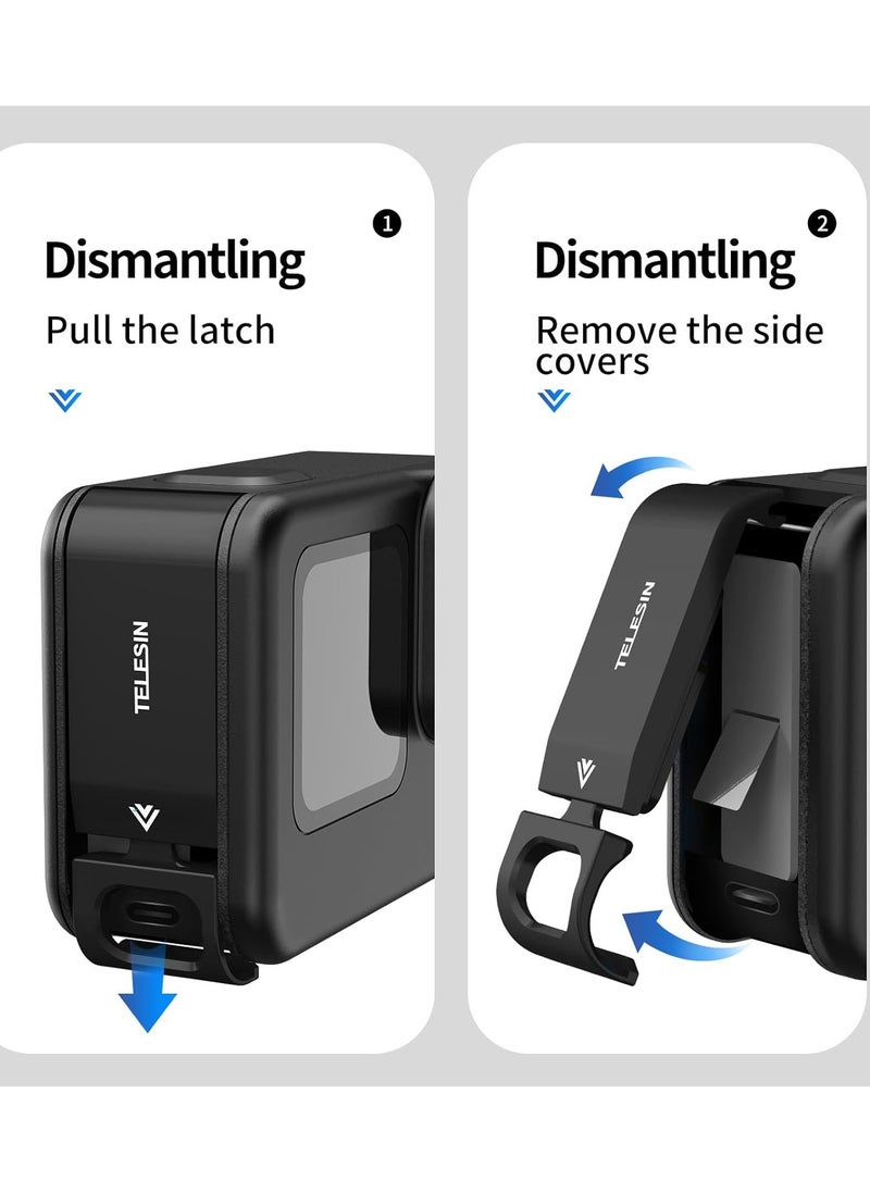 TELESIN Battery Cover for GoPro HERO13 HERO12 HERO11 HERO10 HERO9 Black, Removable Battery Door Replacement with Type-C Charging Port Replaceable battery cap lock for Go Pro Hero 13/12/11/10/9