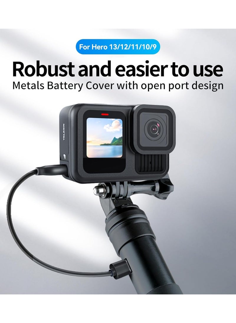 TELESIN Battery Cover for GoPro HERO13 HERO12 HERO11 HERO10 HERO9 Black, Removable Battery Door Replacement with Type-C Charging Port Replaceable battery cap lock for Go Pro Hero 13/12/11/10/9