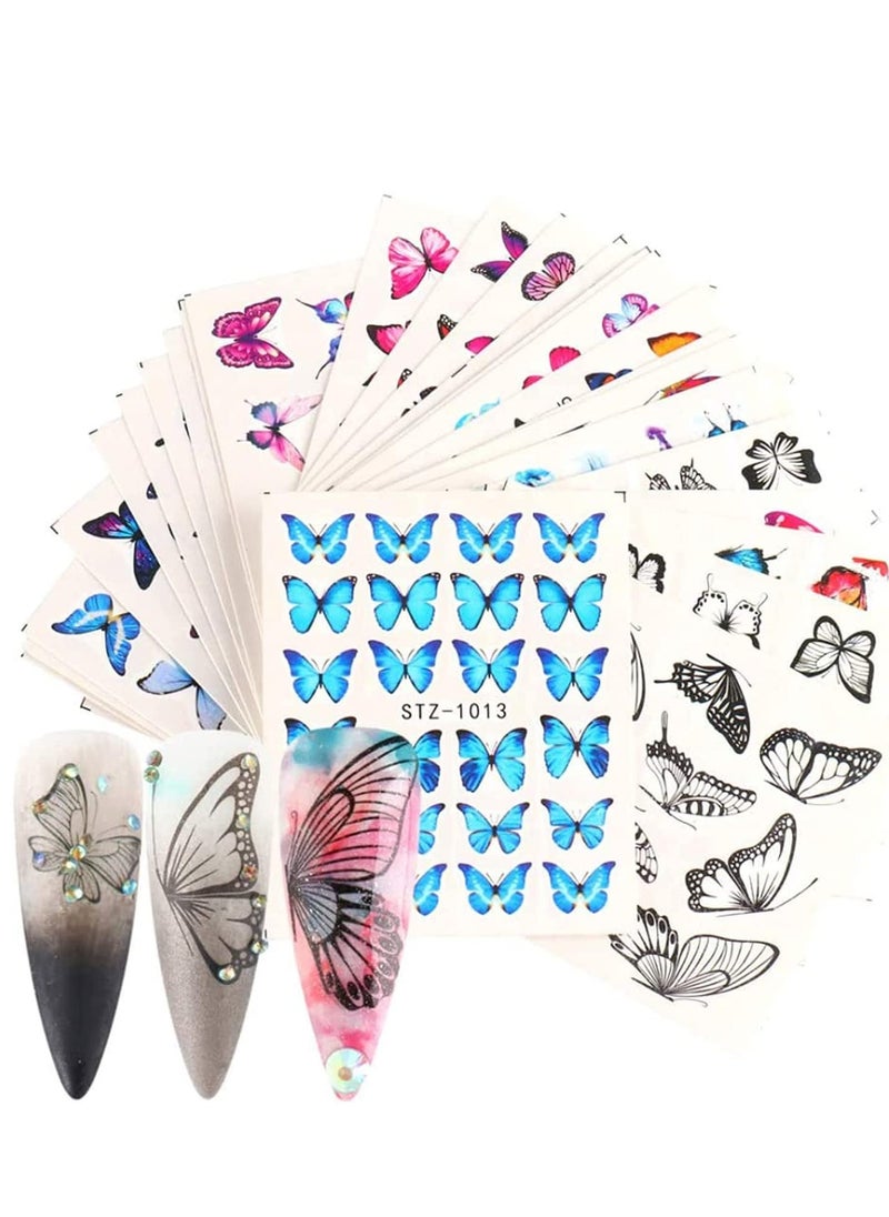 erfly Nail Art Stickers Water Transfer Sticker with erfly Flower Patterns Manicure Tips, DIY Toenails Art Decorations Accessories Decals 30 Sheets
