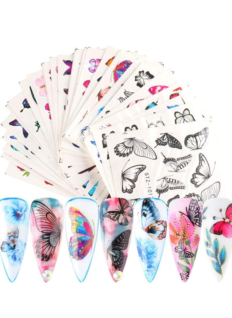 erfly Nail Art Stickers Water Transfer Sticker with erfly Flower Patterns Manicure Tips, DIY Toenails Art Decorations Accessories Decals 30 Sheets