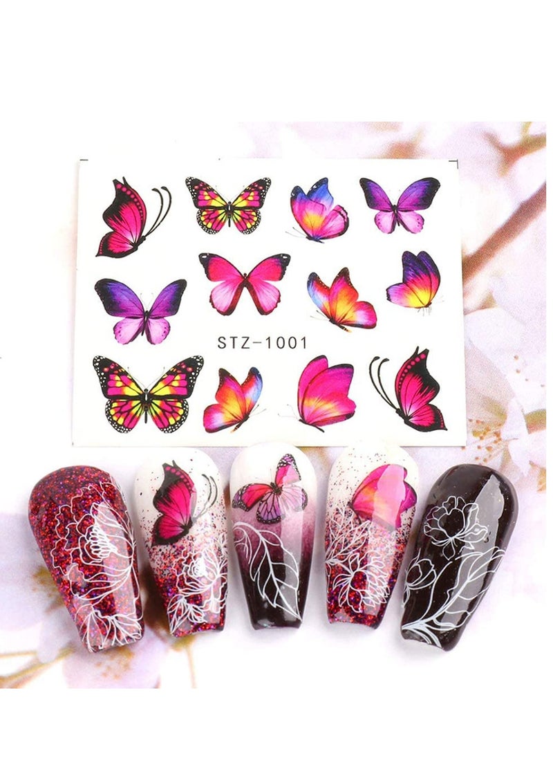 erfly Nail Art Stickers Water Transfer Sticker with erfly Flower Patterns Manicure Tips, DIY Toenails Art Decorations Accessories Decals 30 Sheets