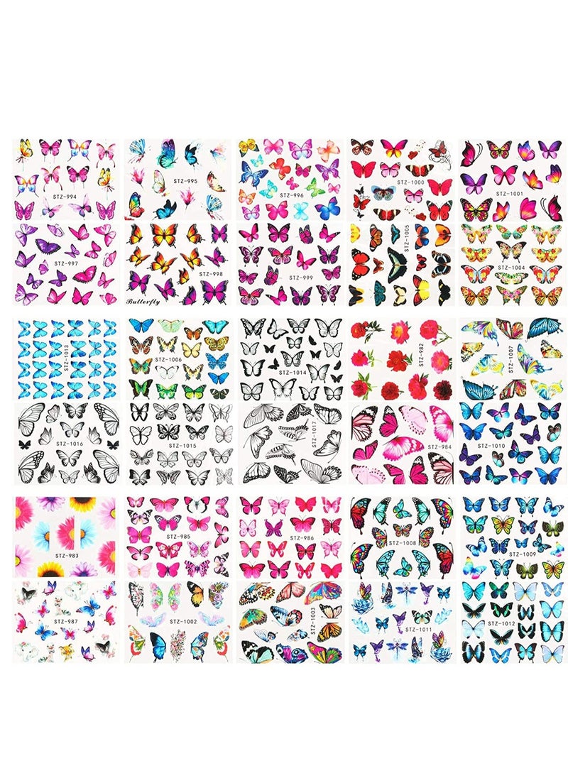 erfly Nail Art Stickers Water Transfer Sticker with erfly Flower Patterns Manicure Tips, DIY Toenails Art Decorations Accessories Decals 30 Sheets