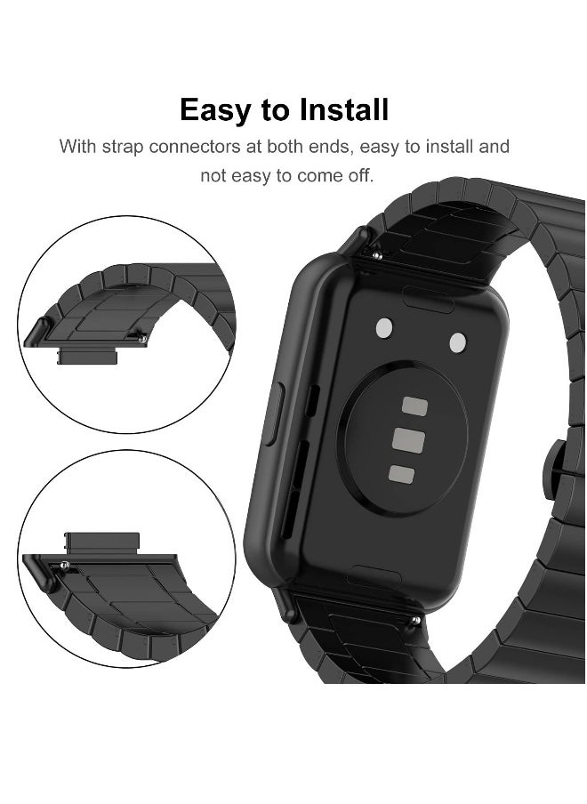 Stainless Steel Metal Strap for Huawei Watch Fit 2 - Ultra-Thin, Durable, Adjustable Replacement Band with Folding Clasp - Black Color