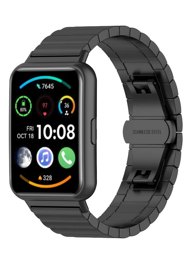 Stainless Steel Metal Strap for Huawei Watch Fit 2 - Ultra-Thin, Durable, Adjustable Replacement Band with Folding Clasp - Black Color