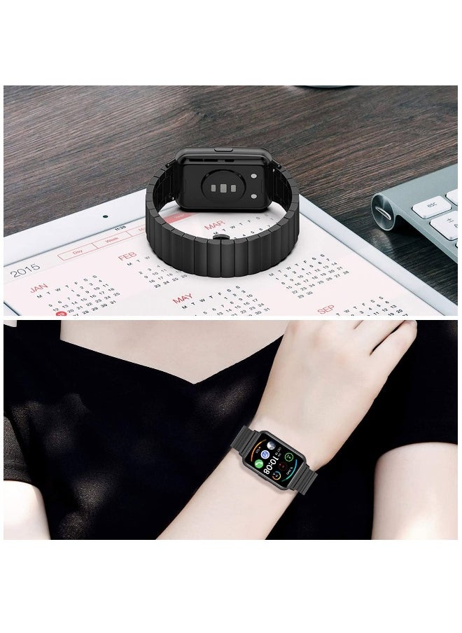 Stainless Steel Metal Strap for Huawei Watch Fit 2 - Ultra-Thin, Durable, Adjustable Replacement Band with Folding Clasp - Black Color