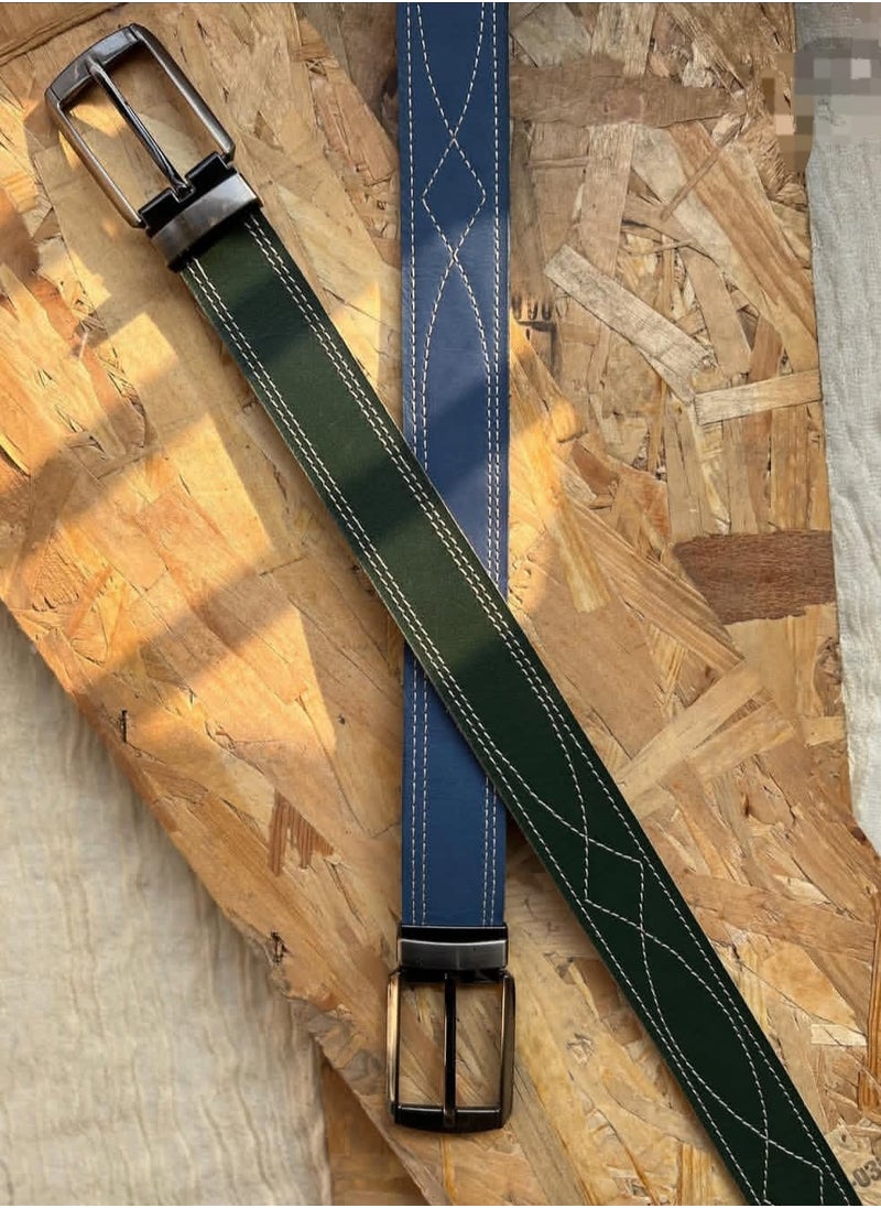 Patterned Leather Green Belt for Men