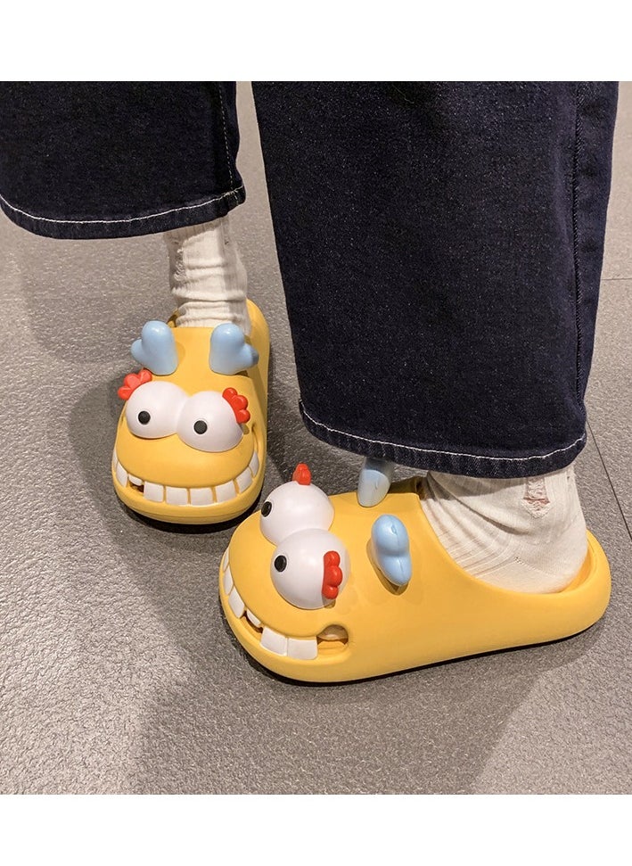 Female Cartoon Wearing Baotou Hole Slippers For Cooldown