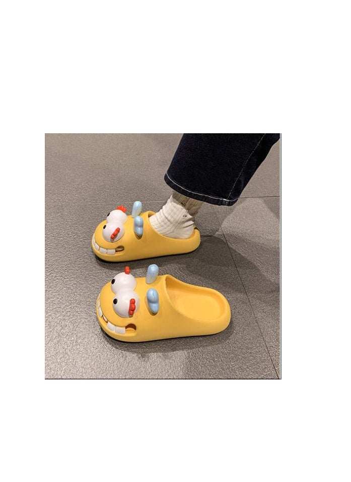 Female Cartoon Wearing Baotou Hole Slippers For Cooldown