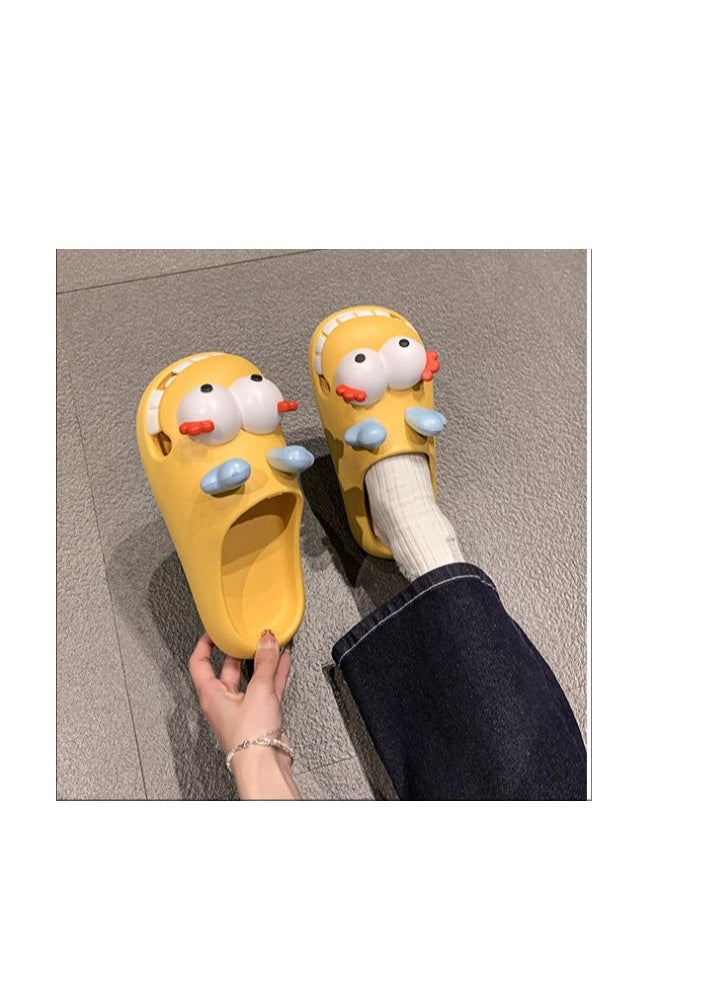 Female Cartoon Wearing Baotou Hole Slippers For Cooldown