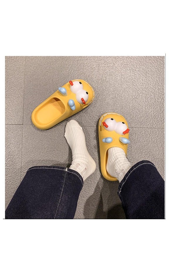 Female Cartoon Wearing Baotou Hole Slippers For Cooldown