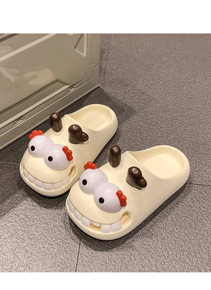 Female Cartoon Wearing Baotou Hole Slippers For Cooldown
