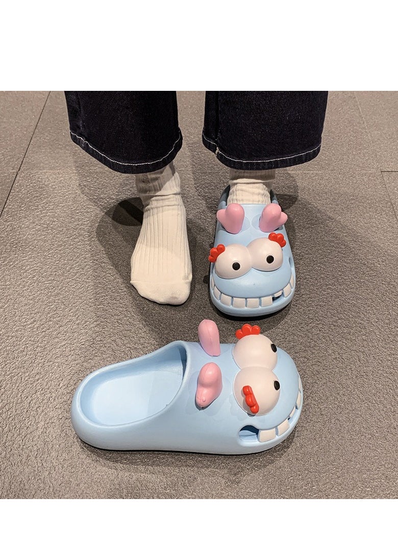 Female Cartoon Wearing Baotou Hole Slippers For Cooldown
