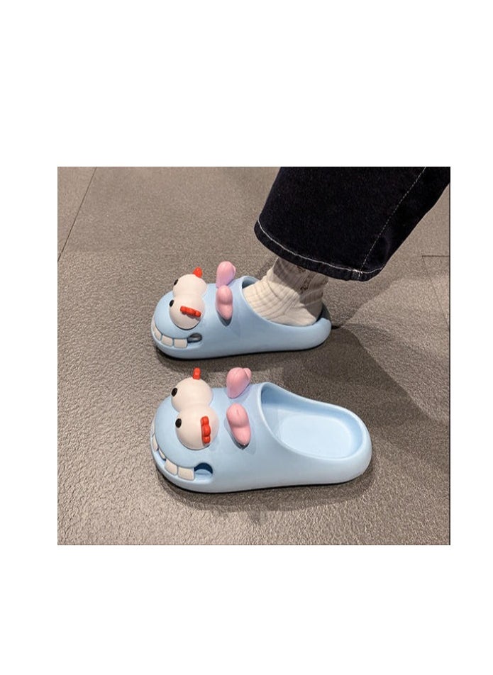 Female Cartoon Wearing Baotou Hole Slippers For Cooldown