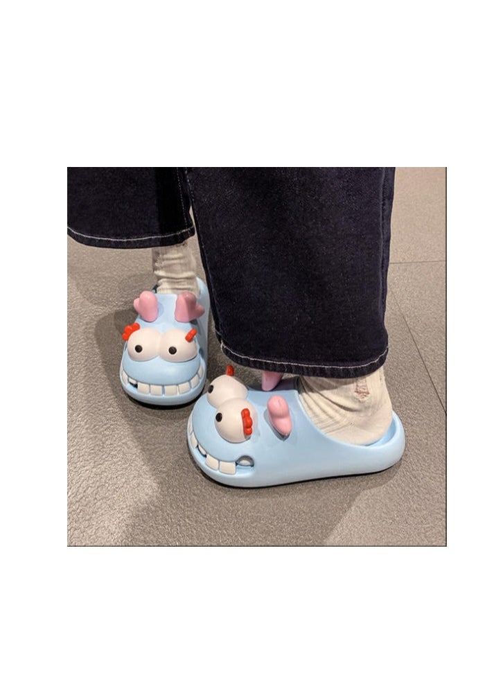 Female Cartoon Wearing Baotou Hole Slippers For Cooldown