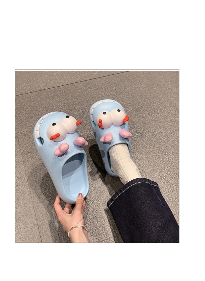 Female Cartoon Wearing Baotou Hole Slippers For Cooldown