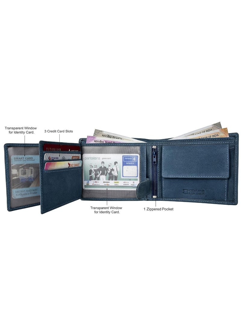 URBAN FOREST Zeus Vintage Blue Leather Wallet for Men