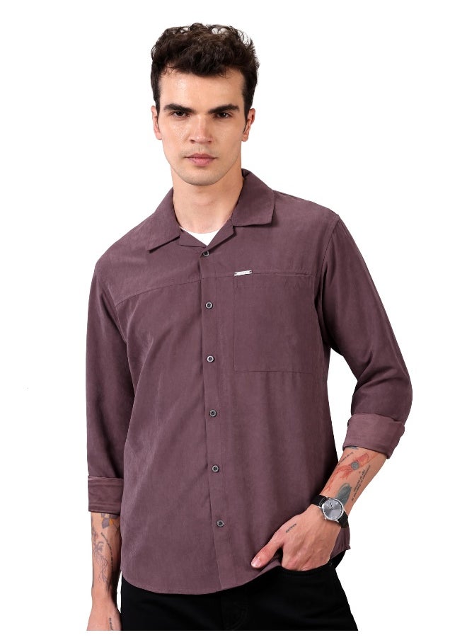 Plum Wine Solid Suede Urban Shirt for Men