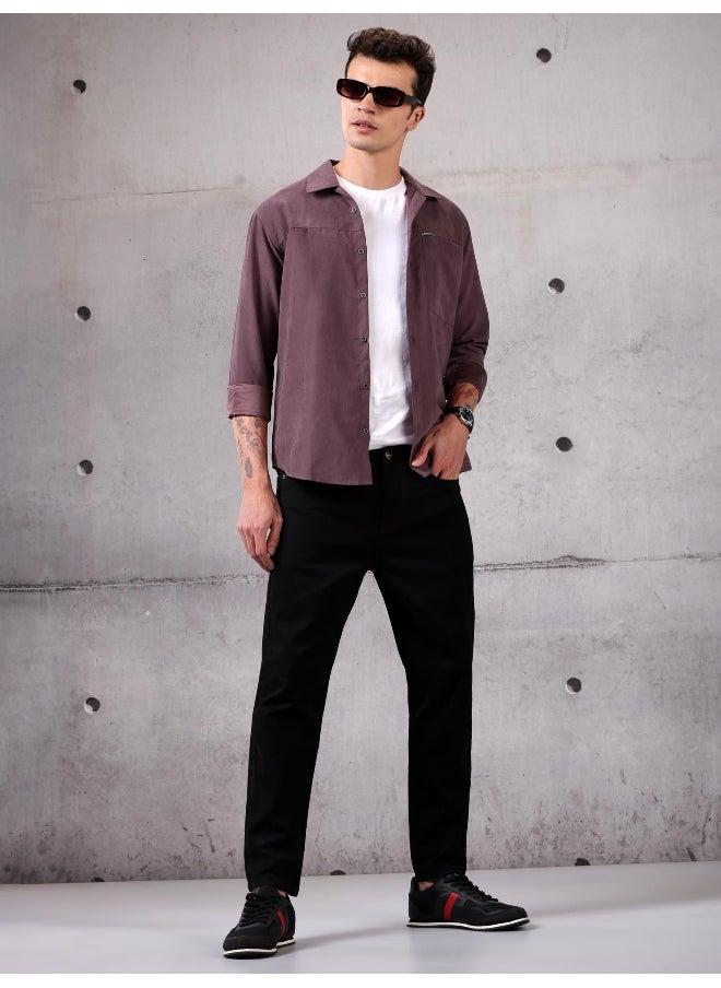 Plum Wine Solid Suede Urban Shirt for Men