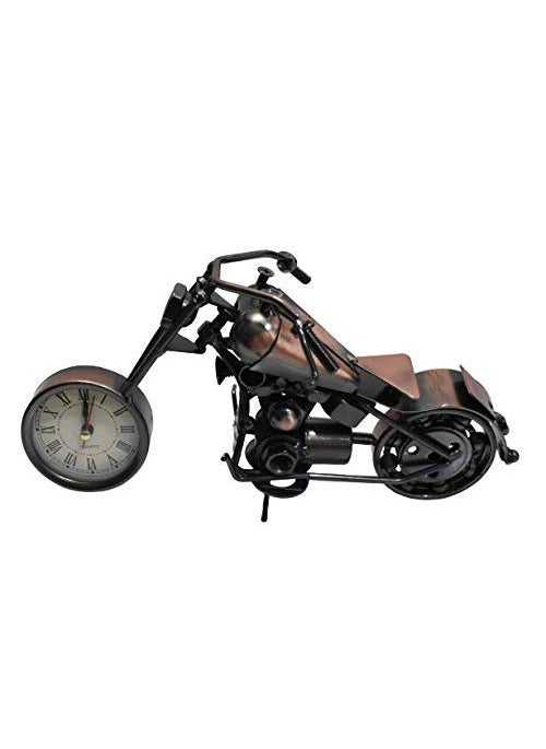 Qwick Click Metal Handmade Royal Look Showpiece Motor Bike with Clock Decorative Vintage Shape 28 cm