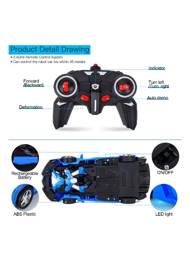 Remote Control Toys for Kids Birthday for 5 to 12 Year Old Hobby Rc Robot Toy 2 1 Deformation Transformer Toy Racing Cars for Boys Girls 1 18 Scale Cars Blue