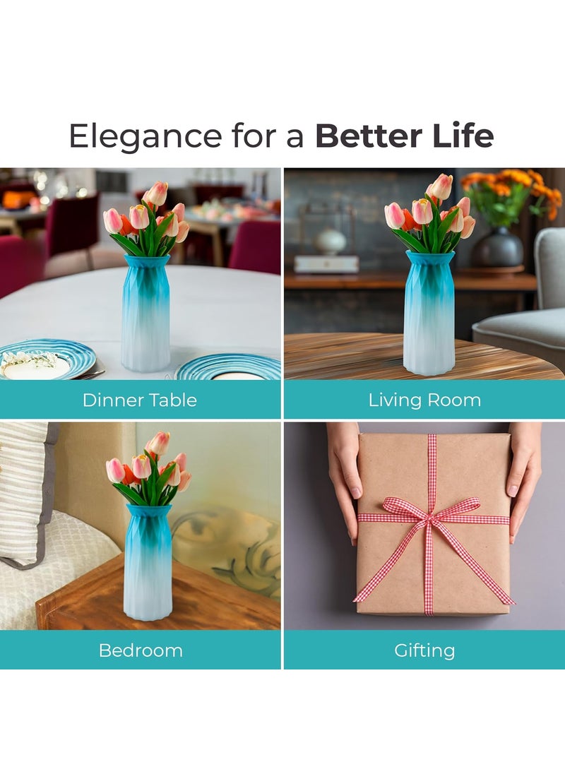 The Better Home Glass Vase for Home Decor 2Pcs 24cm Center Table Decorative Items Flower Vases For Home Decor Dining Table Decorative Items Transparent Flower Vase For Living Room Office Blue