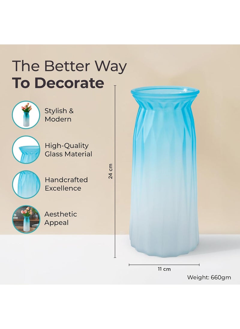 The Better Home Glass Vase for Home Decor 2Pcs 24cm Center Table Decorative Items Flower Vases For Home Decor Dining Table Decorative Items Transparent Flower Vase For Living Room Office Blue