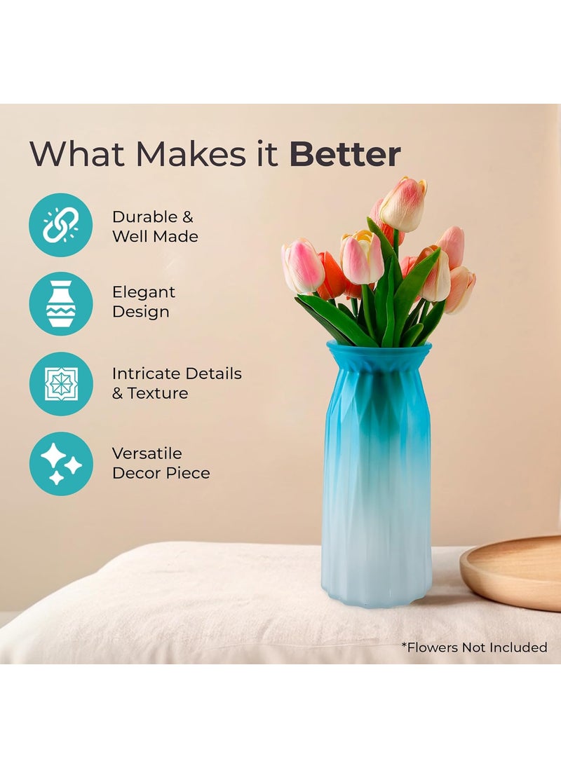 The Better Home Glass Vase for Home Decor 2Pcs 24cm Center Table Decorative Items Flower Vases For Home Decor Dining Table Decorative Items Transparent Flower Vase For Living Room Office Blue