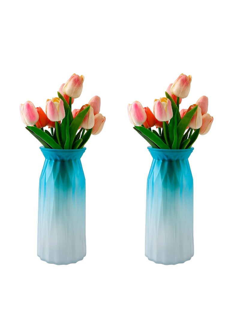 The Better Home Glass Vase for Home Decor 2Pcs 24cm Center Table Decorative Items Flower Vases For Home Decor Dining Table Decorative Items Transparent Flower Vase For Living Room Office Blue
