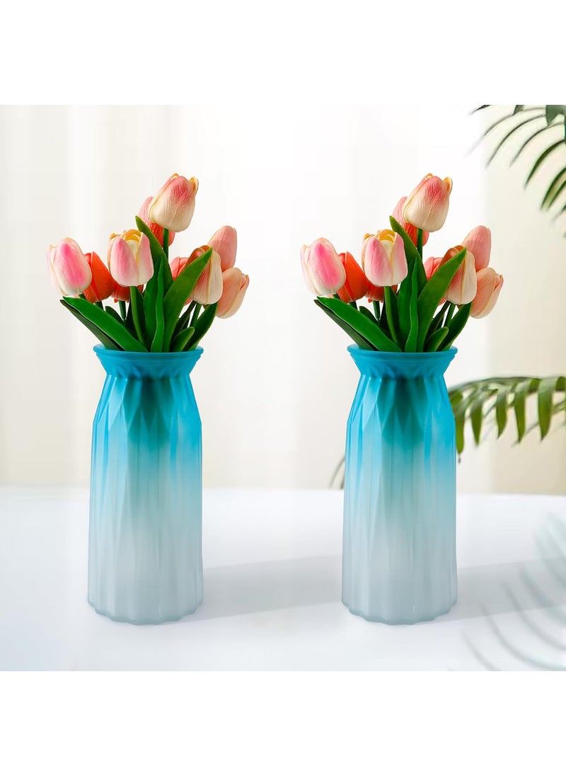The Better Home Glass Vase for Home Decor 2Pcs 24cm Center Table Decorative Items Flower Vases For Home Decor Dining Table Decorative Items Transparent Flower Vase For Living Room Office Blue