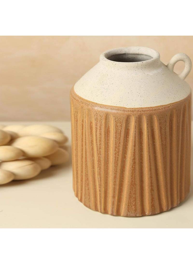 Habere IndiaAll The Cultures Fabricating India Vase Ceramic Vase Flower Pot for Living Room Flower Vase Big Flower Vases for Home Decor Ceramic Vases for Home Decor M L16xW16xH19 CM