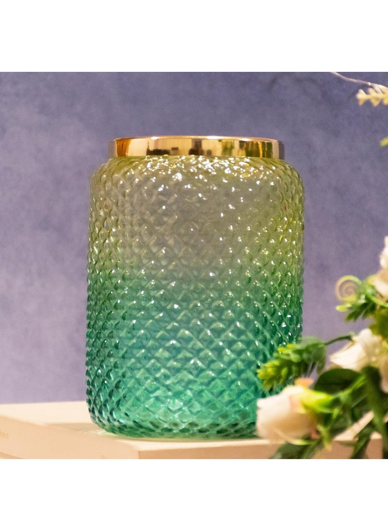 Praahi Lifestyle Decorative Glass Jar Vase for Flower Plants Green Color Pot for Modern Home Decor Office and Living Room Centerpieces Bedroom Table Top Diwali Gift Decorations Items
