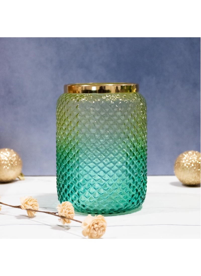 Praahi Lifestyle Decorative Glass Jar Vase for Flower Plants Green Color Pot for Modern Home Decor Office and Living Room Centerpieces Bedroom Table Top Diwali Gift Decorations Items
