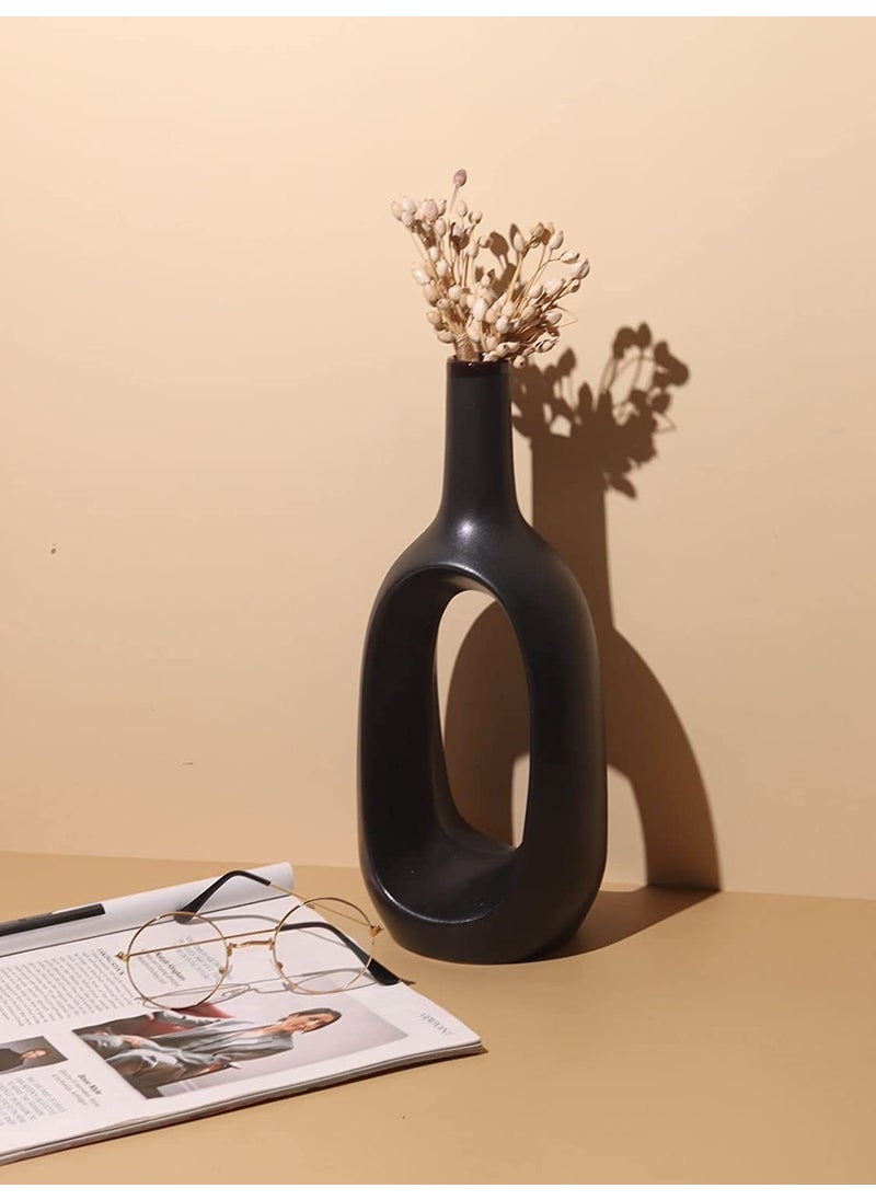 Craftribal Minimalist Ceramic Hollow Flower Vase Set Matte Finish 12 Inches Combo of 2 Pcs Black White