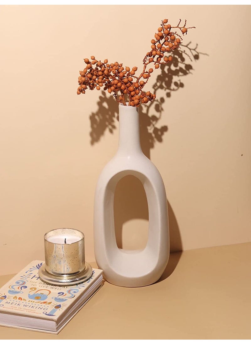 Craftribal Minimalist Ceramic Hollow Flower Vase Set Matte Finish 12 Inches Combo of 2 Pcs Black White